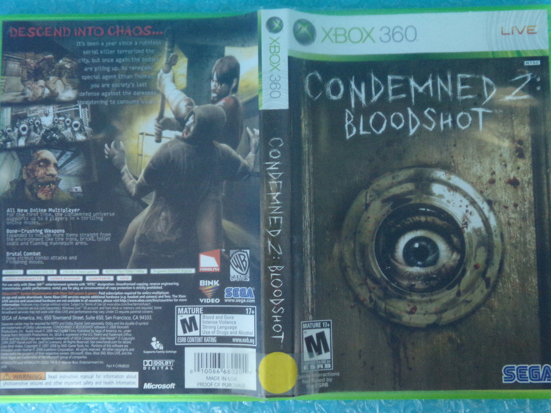 Condemned 2: Bloodshot Xbox 360 Used