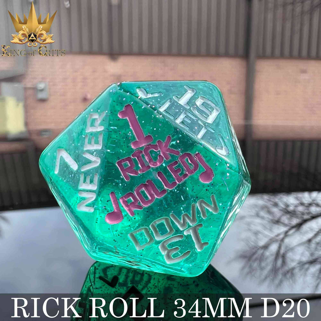 King of Crits Rick Rolled - 34mm D20 Dice NE4226