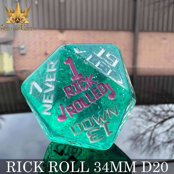 King of Crits Rick Rolled - 34mm D20 Dice NE4226