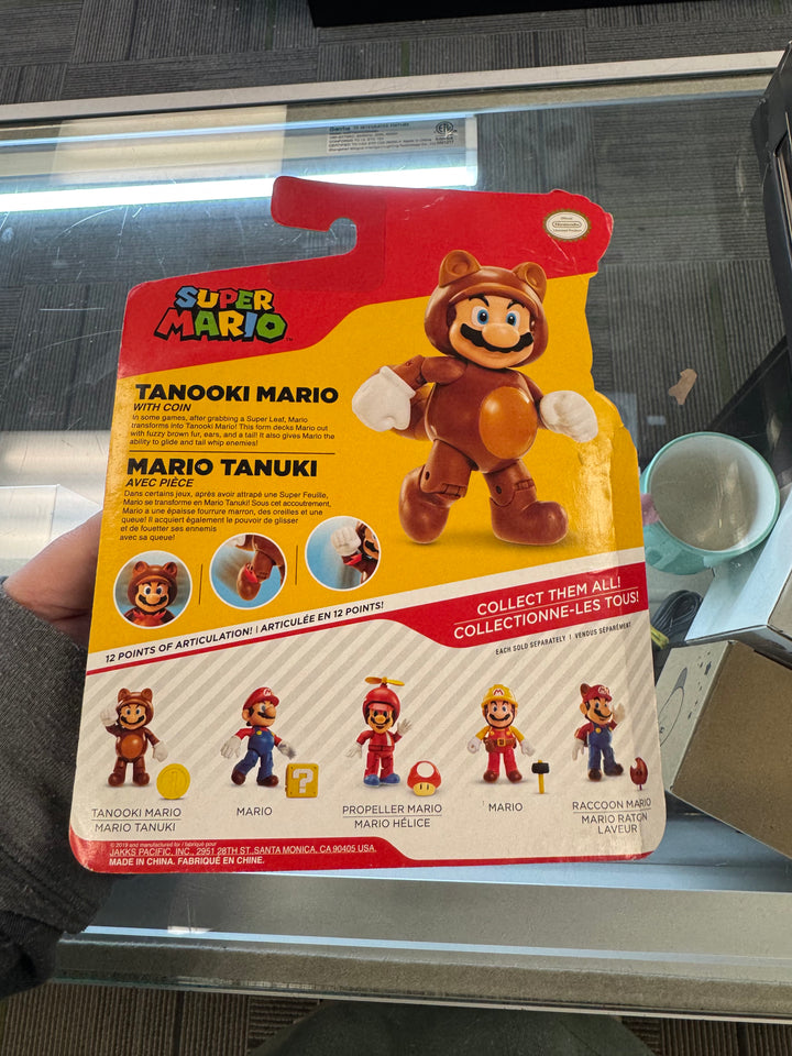 New - TANOOKI MARIO with COIN - 4" Action Figure SUPER MARIO - Jakks 2019 36251