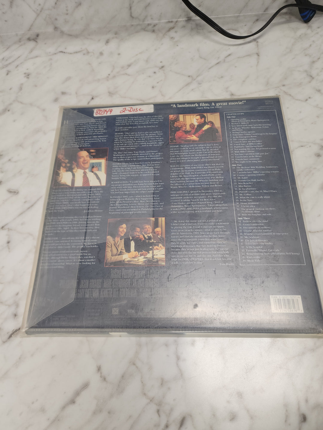 Philadelphia (Tom Hanks, Denzel Washington) Widescreen Laserdisc Movie    LD121724