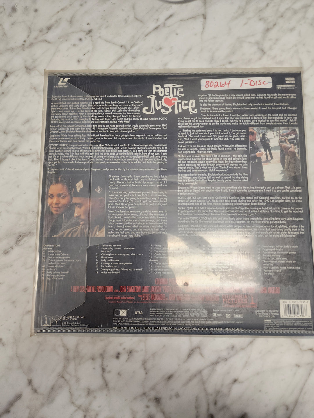 Poetic Justice (Janet Jackson) Widescreen Laserdisc Movie    LD121724