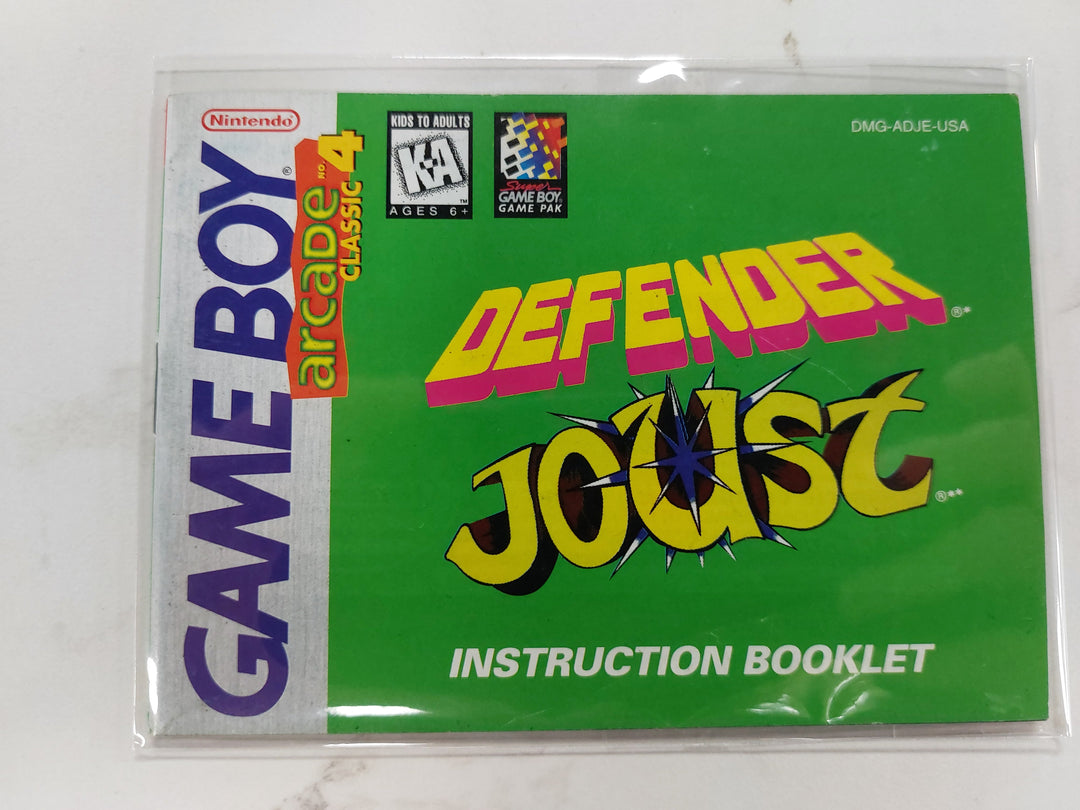 Arcade Classic 4: Defender and Joust DMG-ADJE-USA - GameBoy GB Manual ONLY MO62926