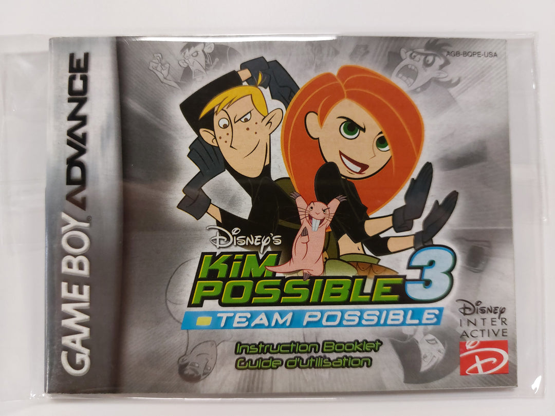 Kim Possible 3 Team Possible AGB-BQPE-USA - GameBoy Advance GBA Manual ONLY MO7126