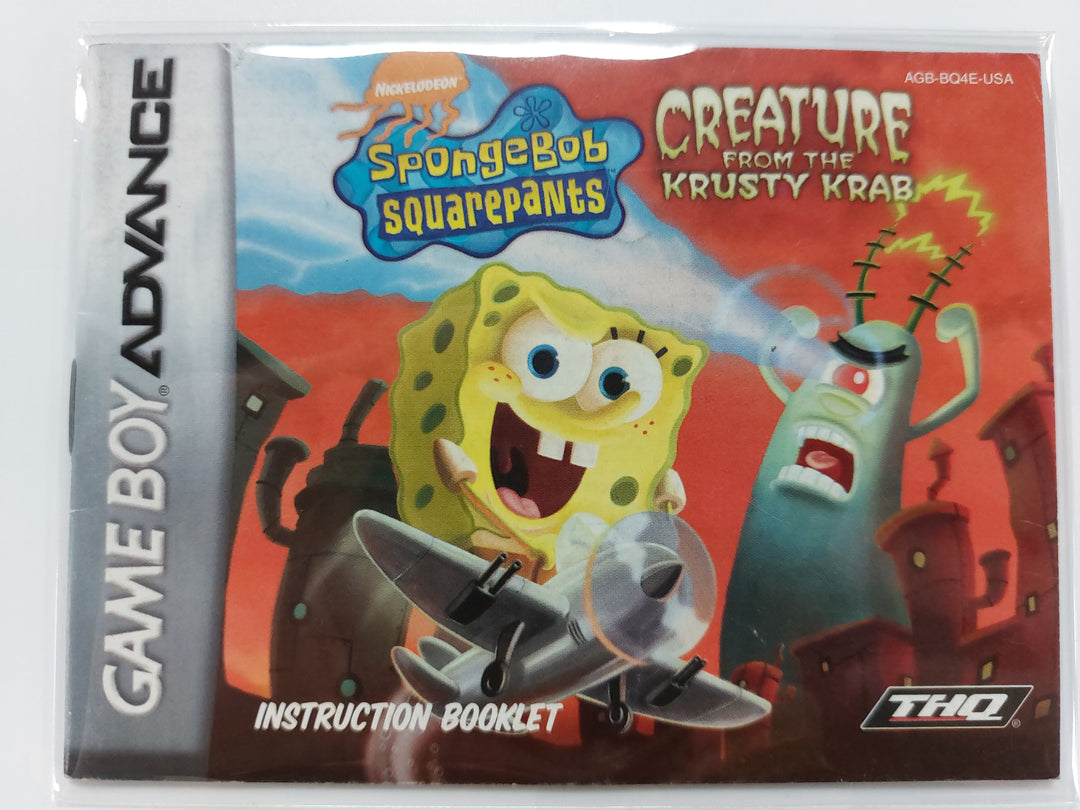 Spongebob Squarepants Creature From The Krusty Krab AGB-BQ4E-USA - GameBoy Advance GBA Manual ONLY MO63026