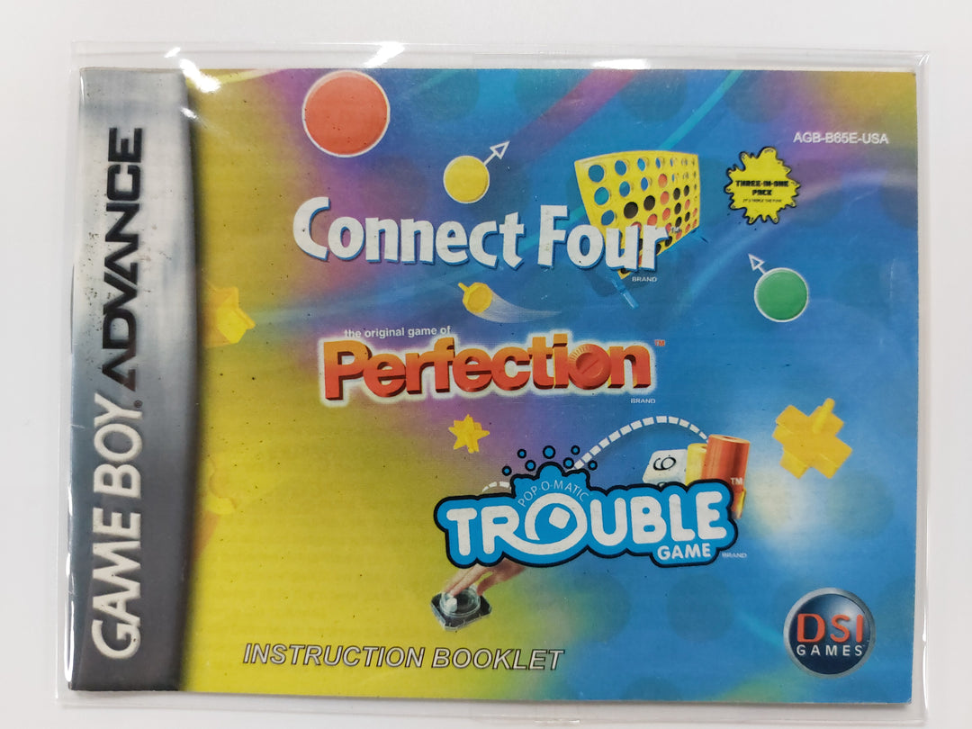 Connect Four/Trouble/Perfection AGB-B65E-USA - GameBoy Advance GBA Manual ONLY MO7126