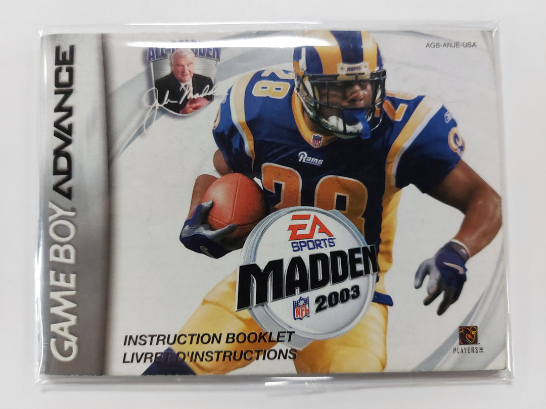 Madden 2003 AGB-ANJE-USA - GameBoy Advance GBA Manual ONLY MO7126