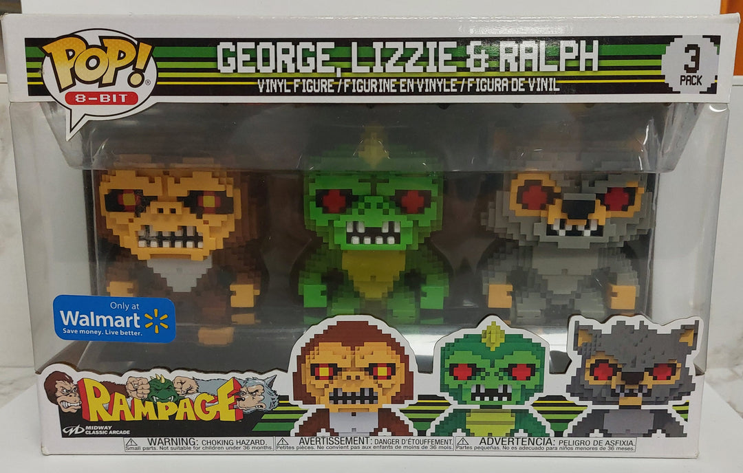 Funko Pop 8 Bit Rampage 3 Pack George, Lizzie, Ralph Walmart Exclusive FP72026
