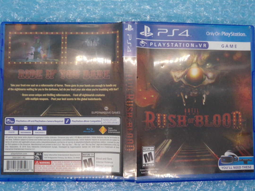 Until Dawn: Rush of Blood (Playstation VR Required) Playstation 4 PS4 Used