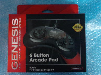 Retro-Bit Genesis 6-Button Arcade Pad (Black) for Sega Genesis