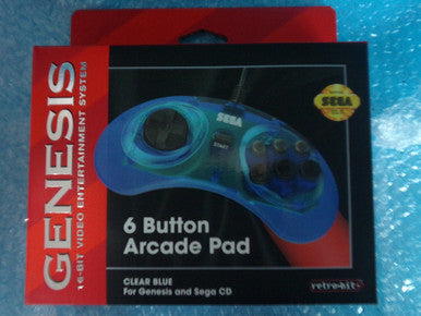 Retro-Bit Genesis 6-Button Arcade Pad (Blue) for Sega Genesis