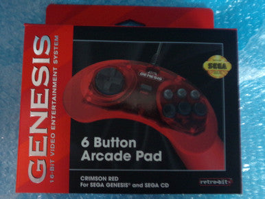 Retro-Bit Genesis 6-Button Arcade Pad (Crimson) for Sega Genesis