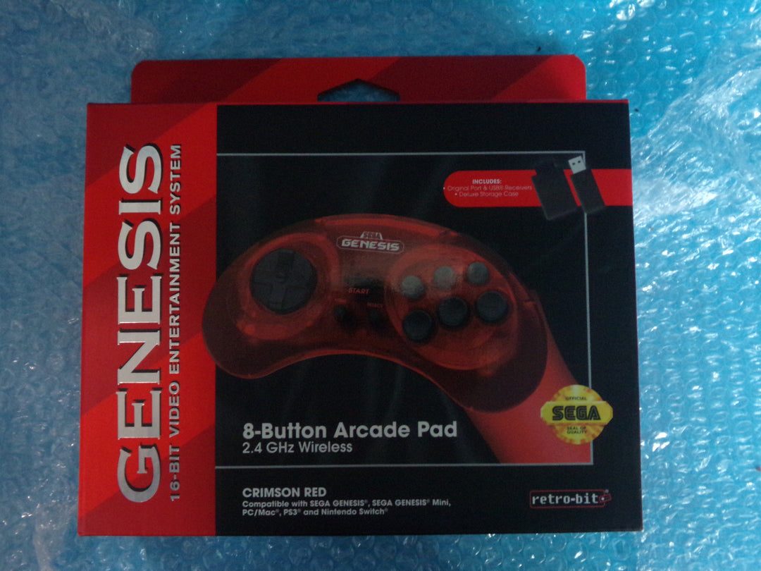 Retro-Bit Sega Genesis 8 Button Wireless Arcade Pad W/ Receivers (Crimson)