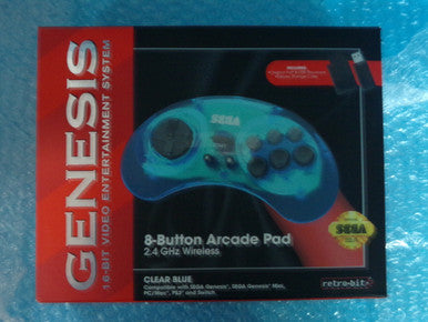 Retro-Bit Sega Genesis 8 Button Wireless Arcade Pad W/ Receivers (Blue)