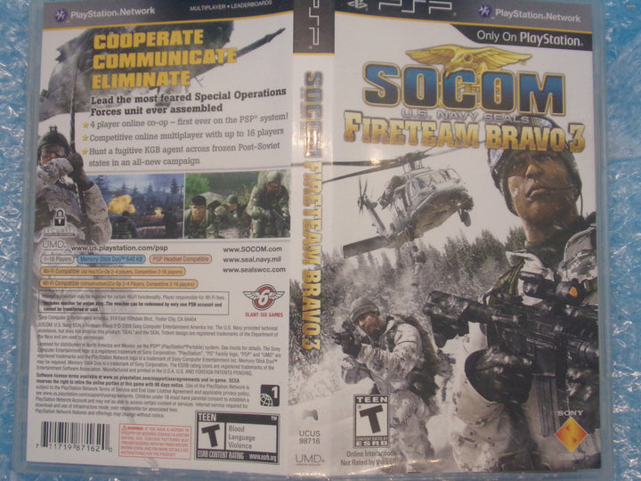 SOCOM: U.S. Navy SEALs Fireteam Bravo 3 Playstation Portable PSP Used