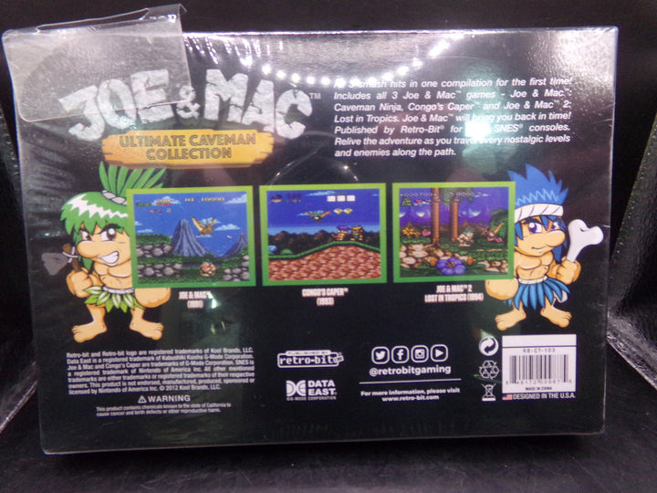 Retro-Bit Joe and Mac: Ultimate Caveman Collection Super Nintendo SNES Cartridge - 3 Games in 1 NEW