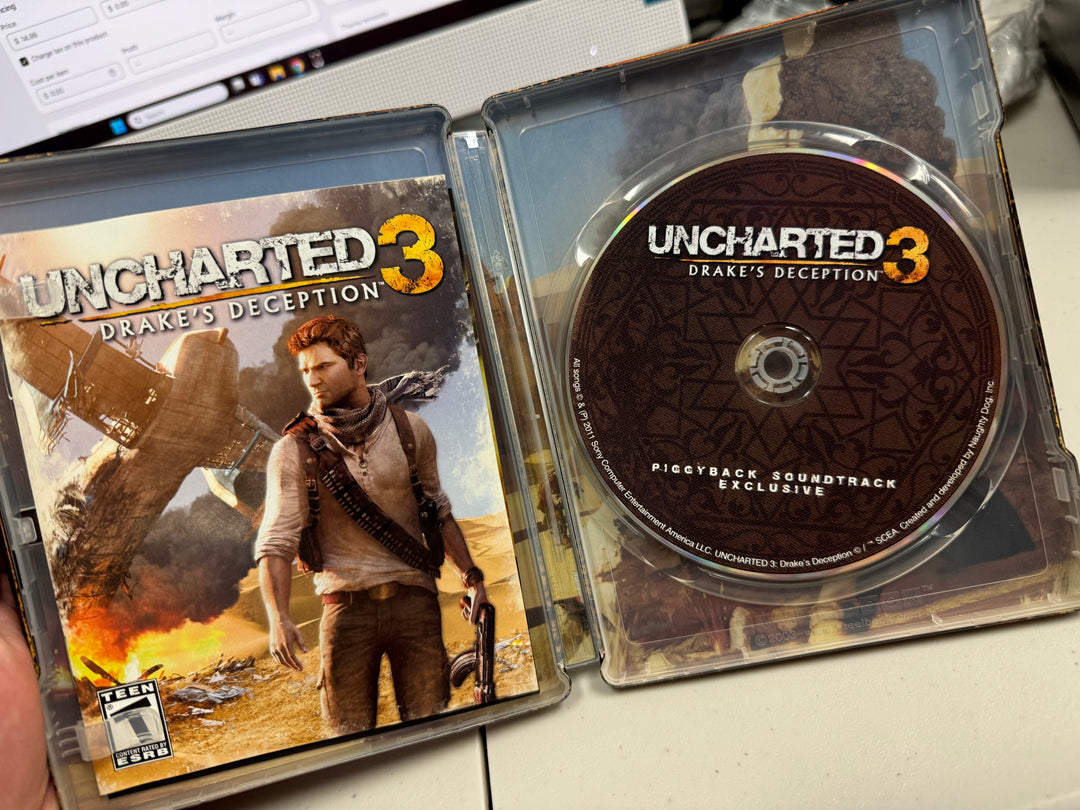 No Game- Uncharted 3 Drake's Deception Steel book and Soundtrack Only PS3 Playstation 3 m7124