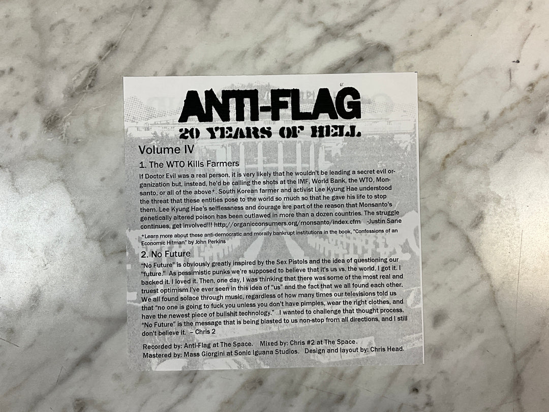 Anti-Flag / One If By Land - 20 Years of Hell: Volume 4 (February 2014 Green Translucent Vinyl, Numbered) Very Good Plus VR101726