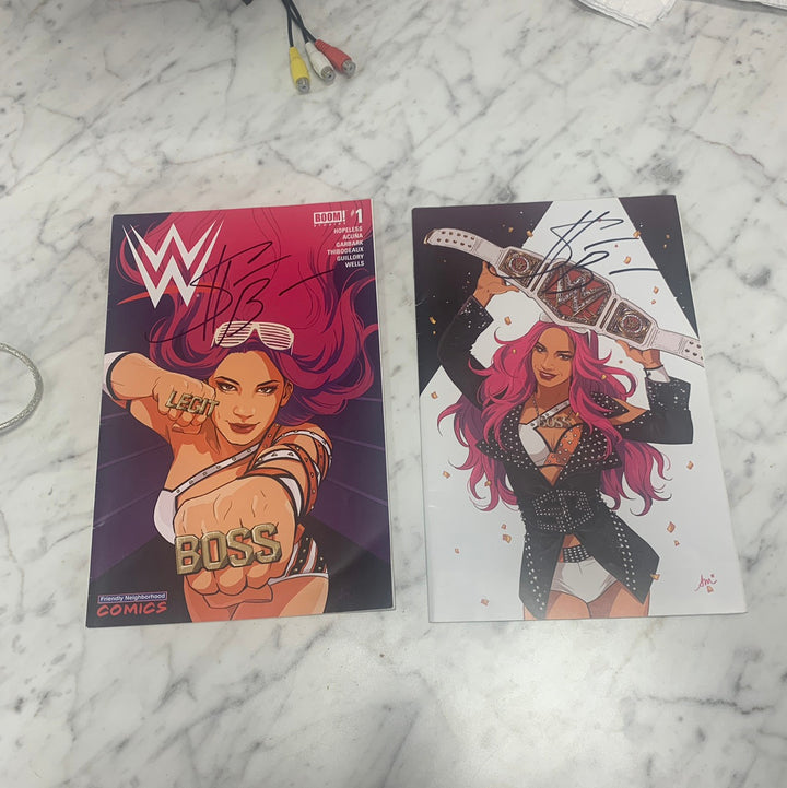 2 WWE Sasha Banks Autographed Comic Books  Boom Comics #1 WWF