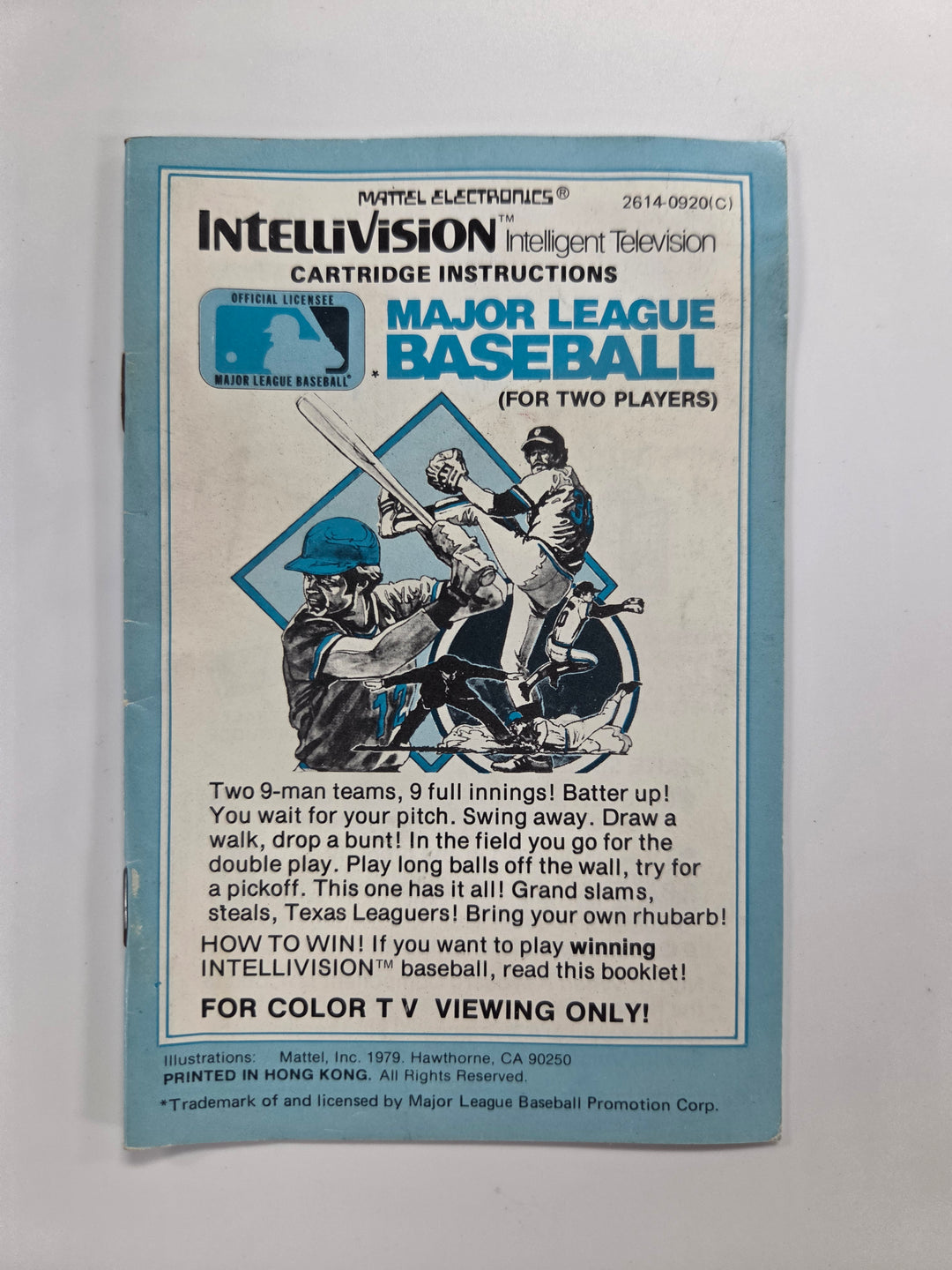 Major League Baseball Intellivision Manual Only MO63026