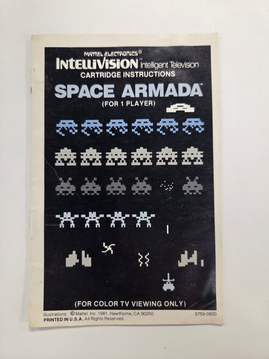 Space Armada Intellivision Manual Only MO63026