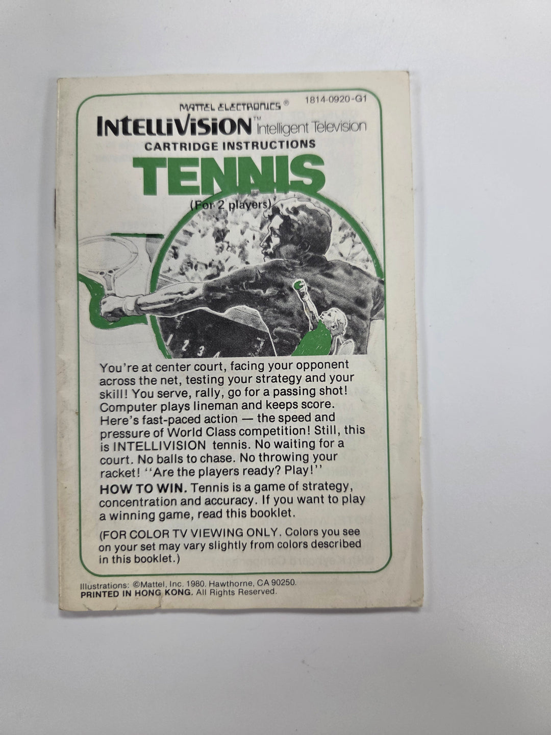 Tennis Intellivision Manual Only MO63026