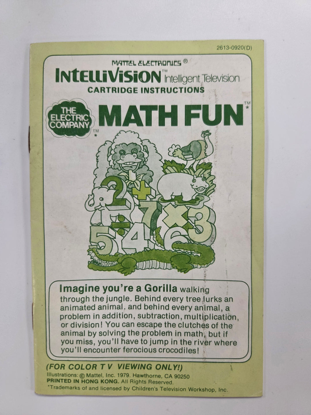 Math Fun Intellivision Manual Only MO63026