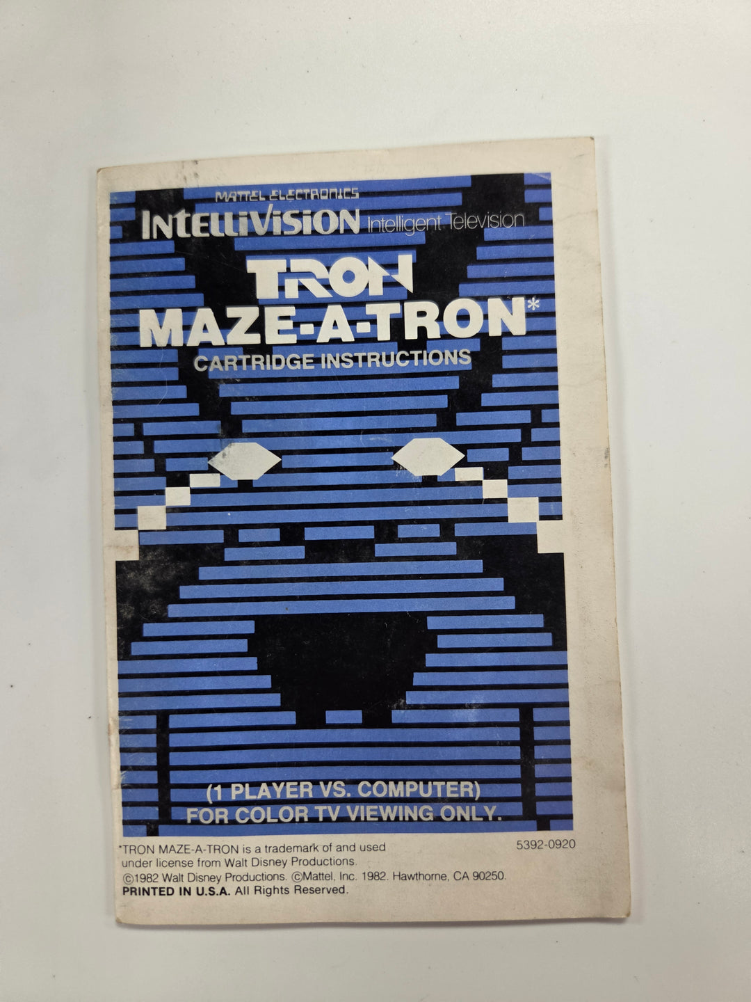 Tron Maze-a-Tron Intellivision Manual Only MO63026