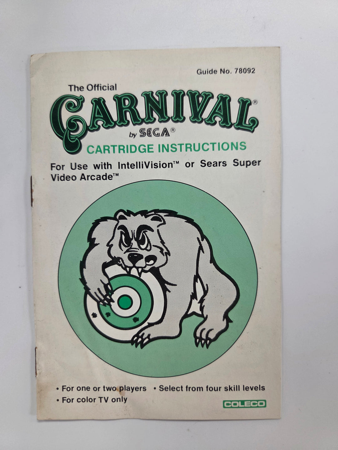 Carnival Colecovision Manual Only MO63026