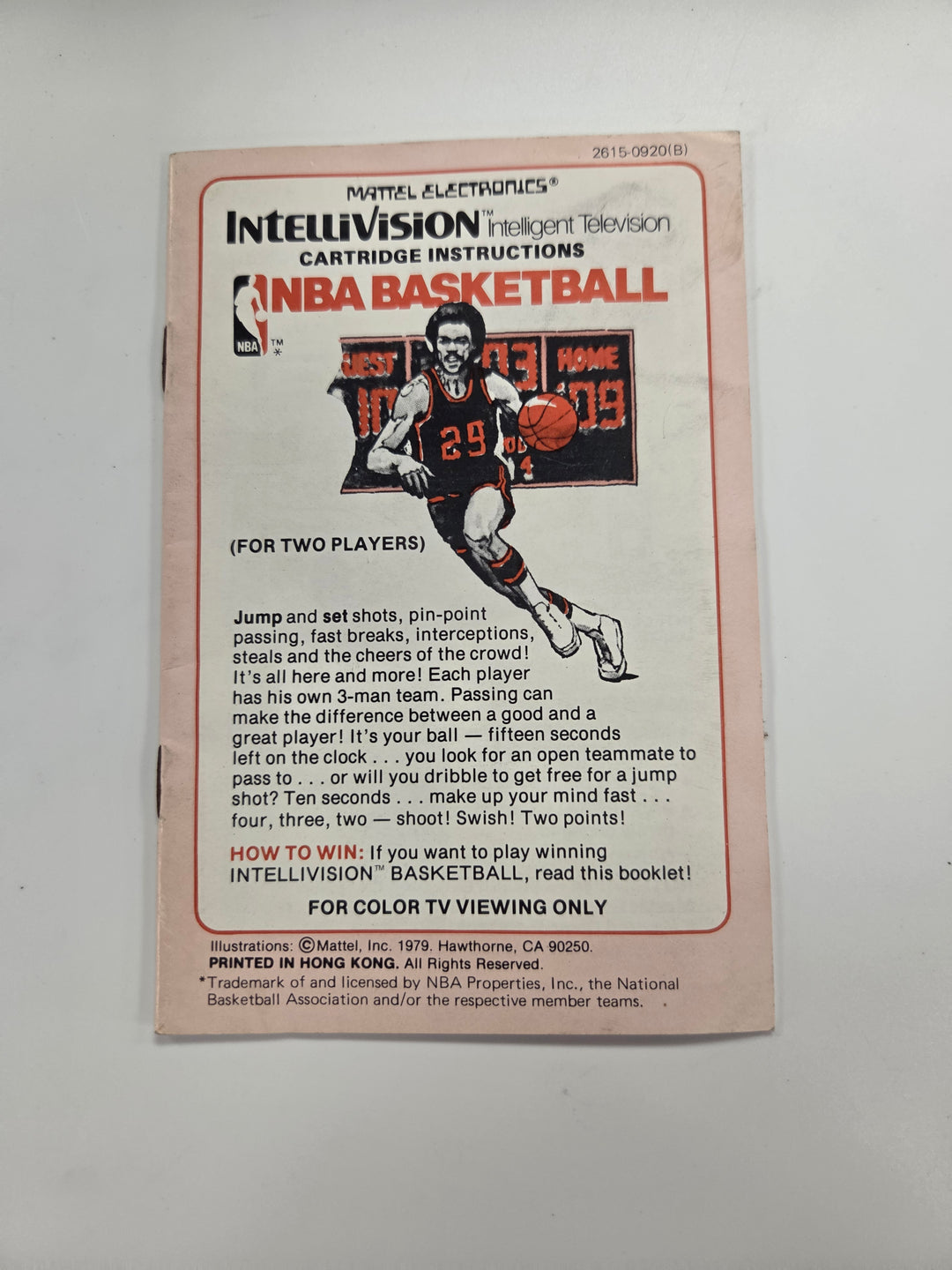 NBA Basketball Intellivision Manual Only MO63026