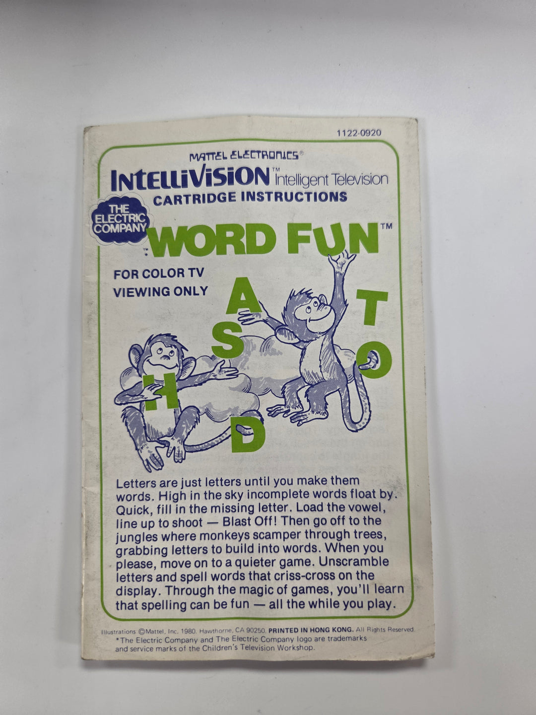 Word Fun Intellivision Manual Only MO63026