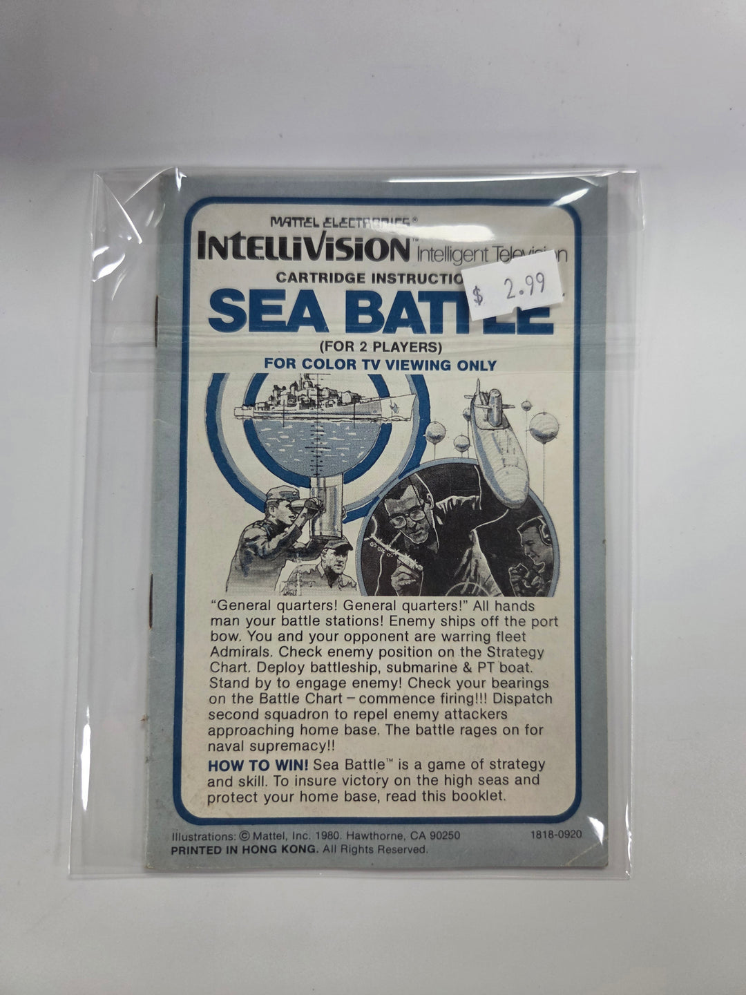 Sea Battle Intellivision Manual Only MO63026