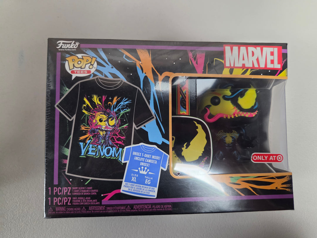 Funko Tees! Eddie Brock Venom Blacklight POP & Tee - XL, Marvel FP72526