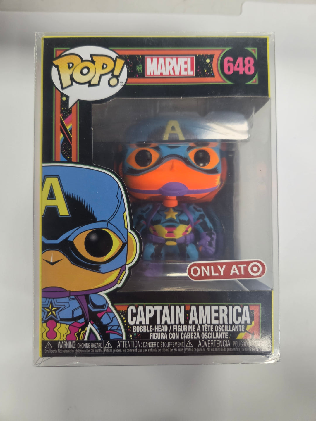 Funko Pop! Captain America [Blacklight GITD] #648, Marvel Black-Light FP73026