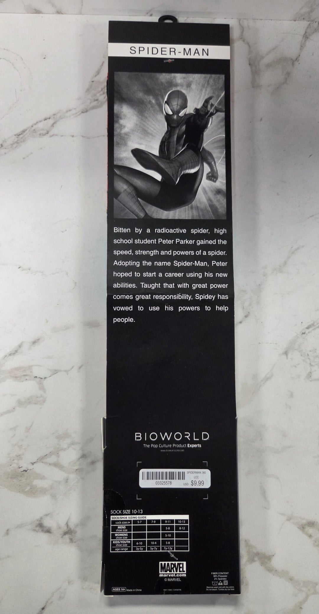NEW Bioworld Character Collection: Spider-Man Crew Socks (Sizes 10-13) NT8526