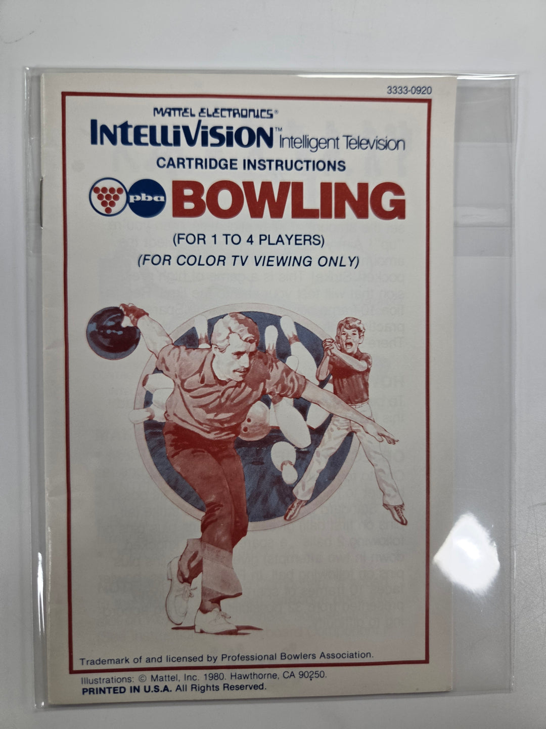 Bowling Intellivision MANUAL ONLY MO8626