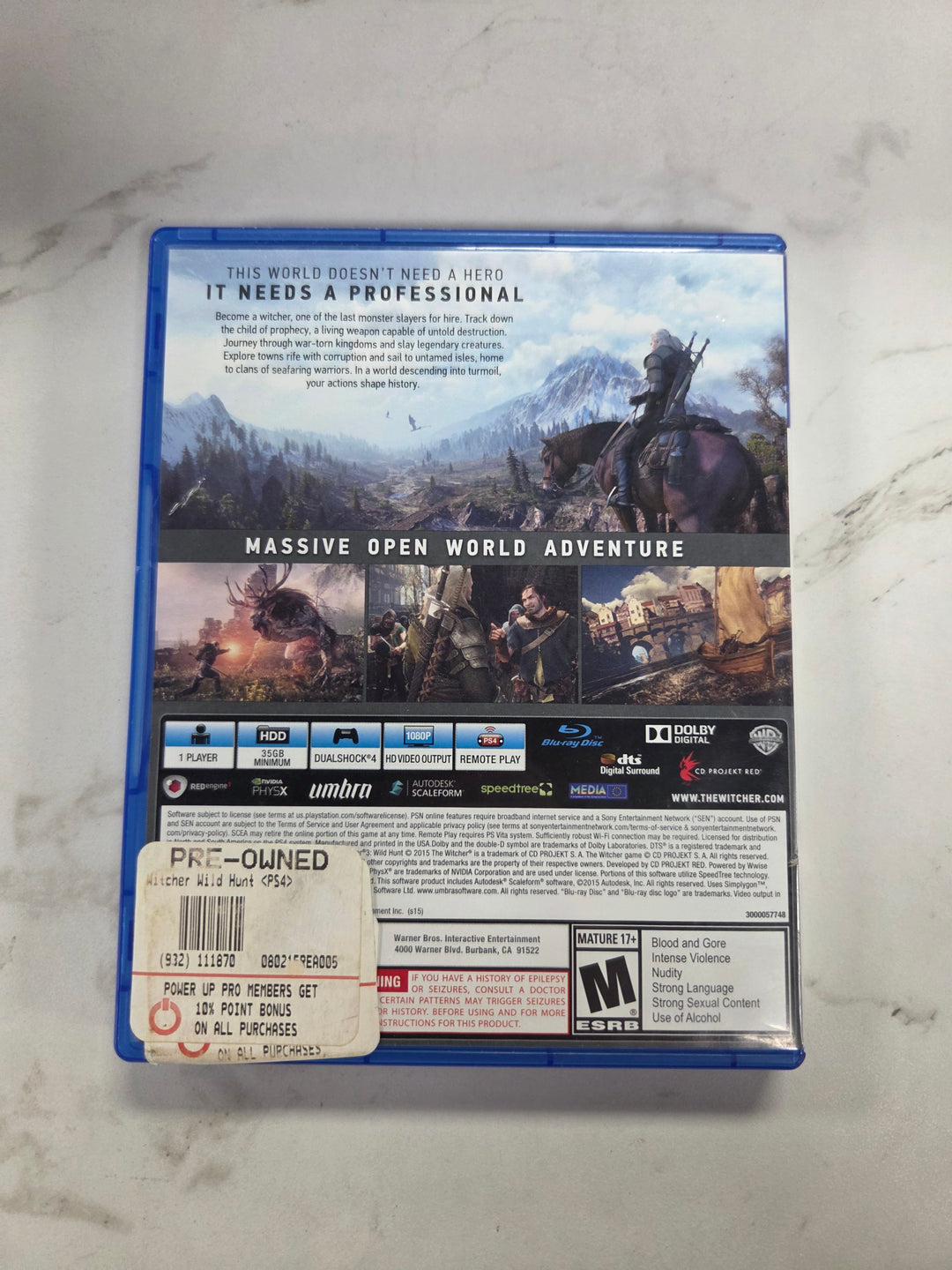 Witcher 3: Wild Hunt - PS4 CASE/OST/MANUAL ONLY CO82226