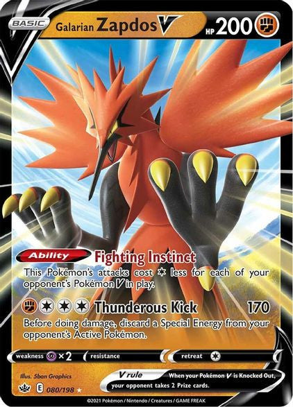 Pokemon Chilling Reign 080/198 - Galarian Zapdos V - Full Art (LP)