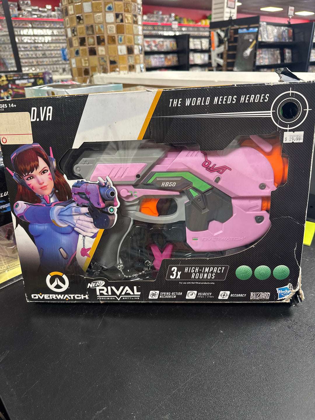 NERF Rival Overwatch D.Va HB50 Blaster w/ 3 High-Impact Rounds CRUSHED BOX NT61626