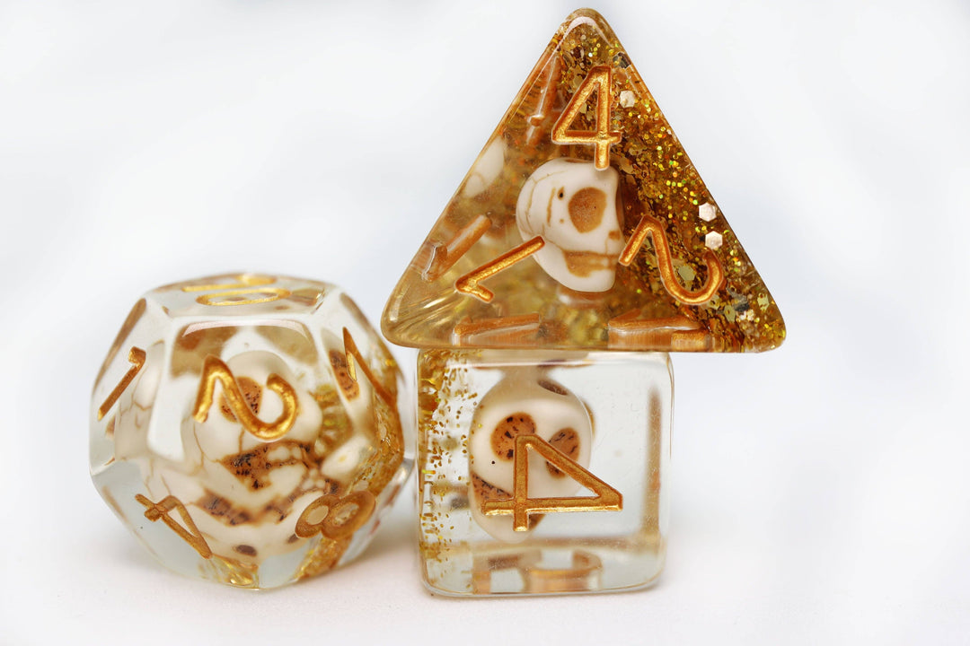 Skull and Gold Glitter RPG Dice Set - NE043026