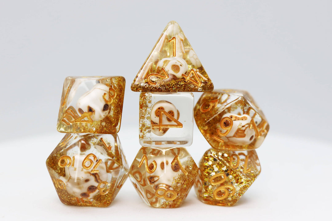 Skull and Gold Glitter RPG Dice Set - NE043026
