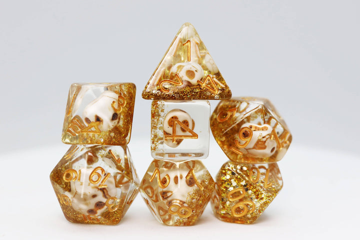 Skull and Gold Glitter RPG Dice Set - NE043026