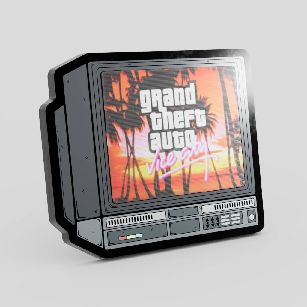 2.5" Lenticular GTA IV Vice City CRTV Enamel Pin - NE32726