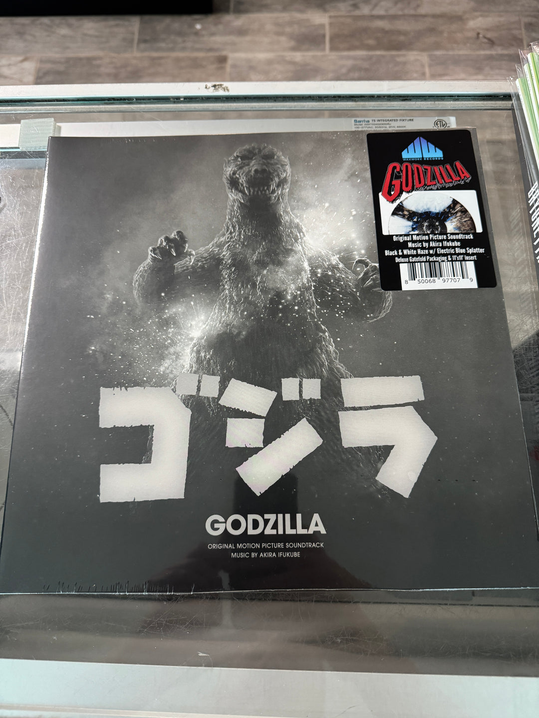 Godzilla (Original Motion Picture Soundtrack) 70th Anniversary LP (White/Black & Blue Splatter Vinyl) - Vinyl Record VR92325