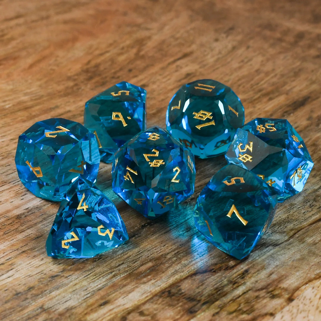 Aquamarine Multifaceted Glass Dice Set - Misty Mountain Gaming MM51926