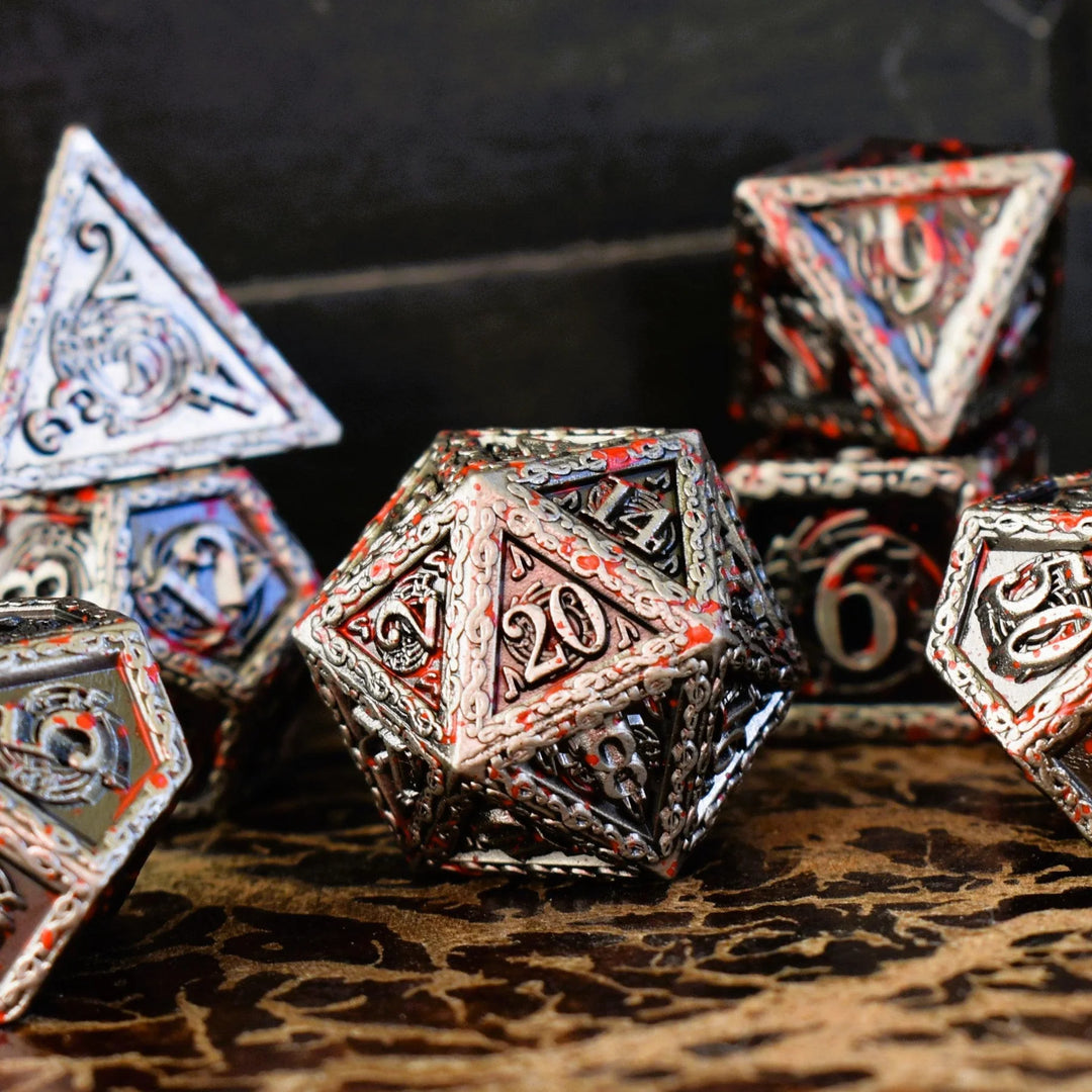 Ballad of the Bard Bloodstained Silver Metal Dice Set - Misty Mountain Gaming MM51926