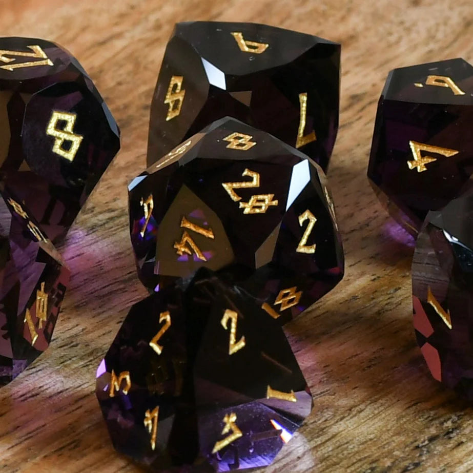 Deep Plum Multifaceted Glass Dice Set - Misty Mountain Gaming MM51926