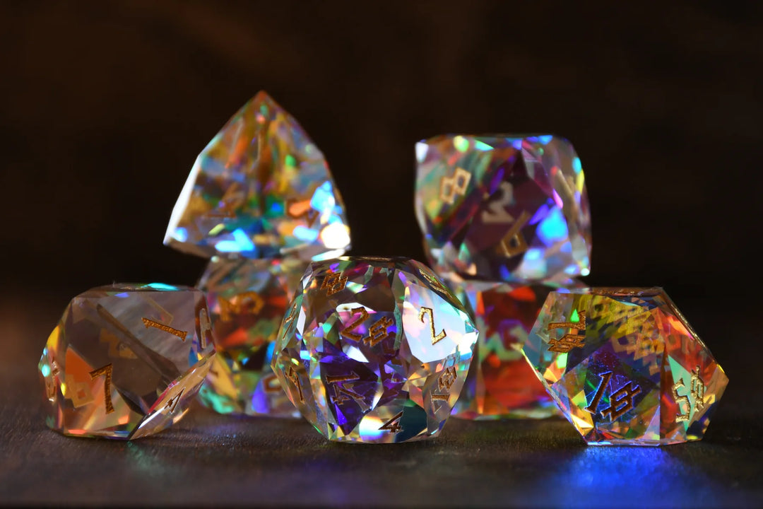 Diamond Prism Multifaceted Glass Dice Set - Misty Mountain Gaming MM51926