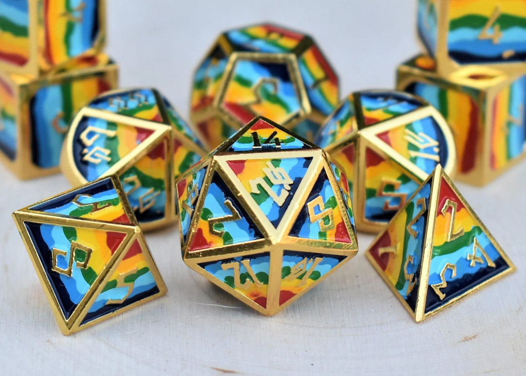 Elder Runes Pride And Gold Metal Dice Set - Misty Mountain Gaming MM51926