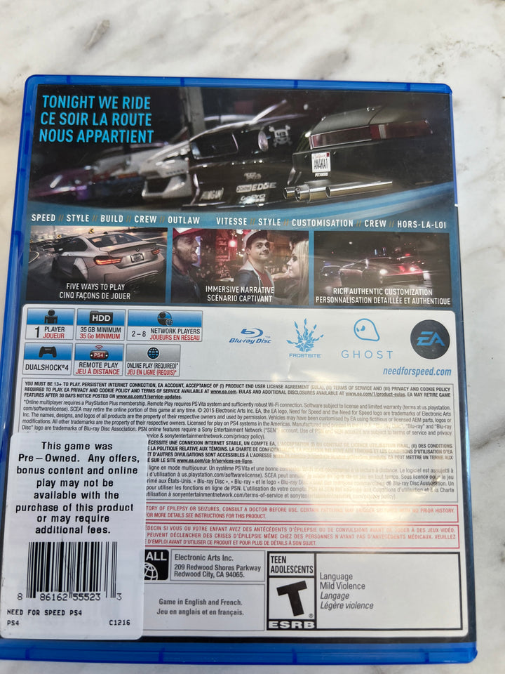 Need for Speed Playstation 4 PS4 Case and Manual ONLY    CO8524